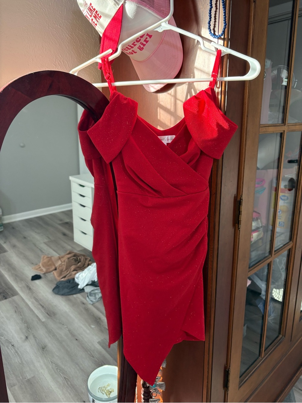 Emerald Sundae Red Sparkle Wrap Mini Dress